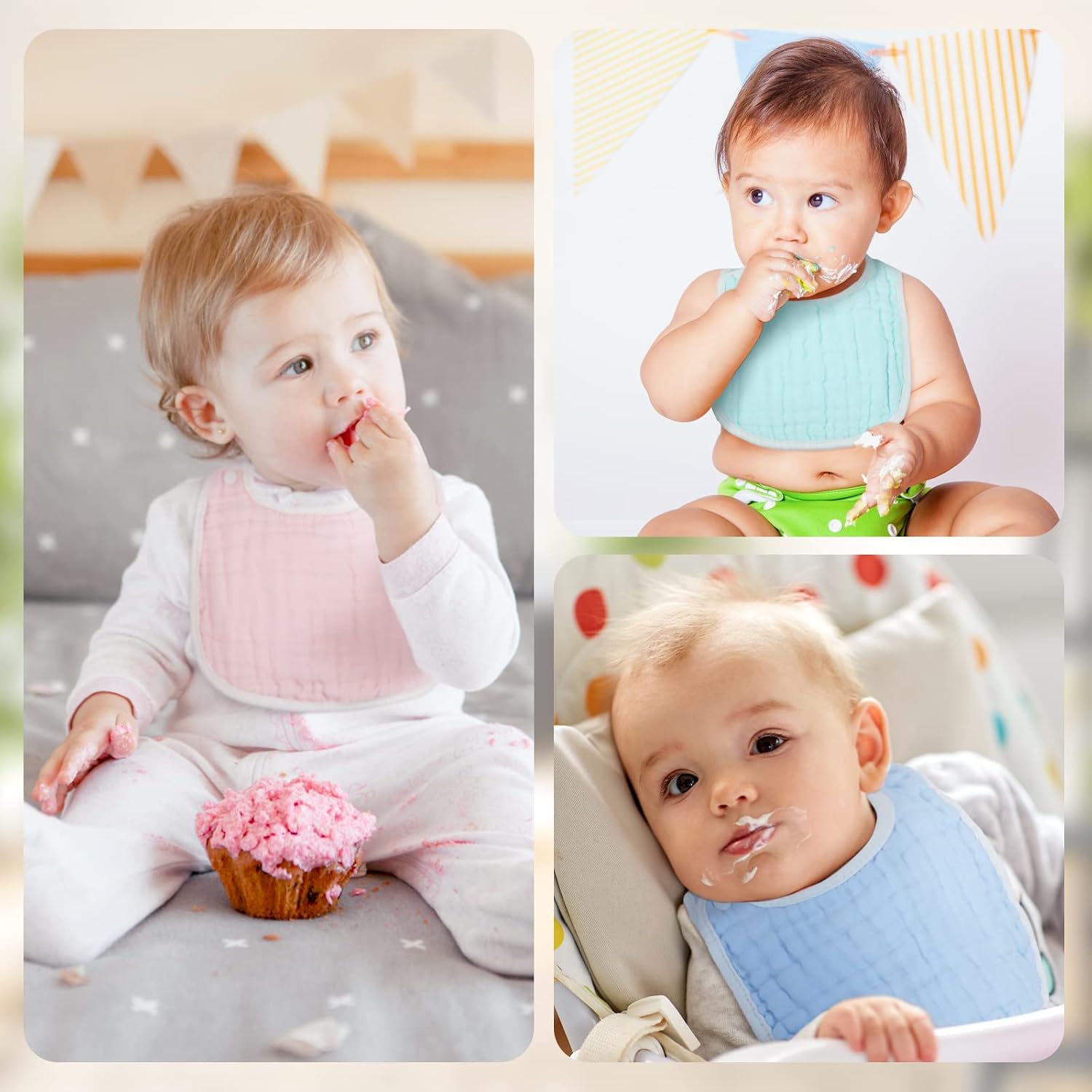 Loopeer 10 Pcs Muslin Baby Bibs Bandana Drool Bibs for Unisex Boys Girls Soft Cotton Drooling Adjustable with Easy Snaps for Drooling and Teething Baby Girl, Boy, Newborn Infant(Colorful)
