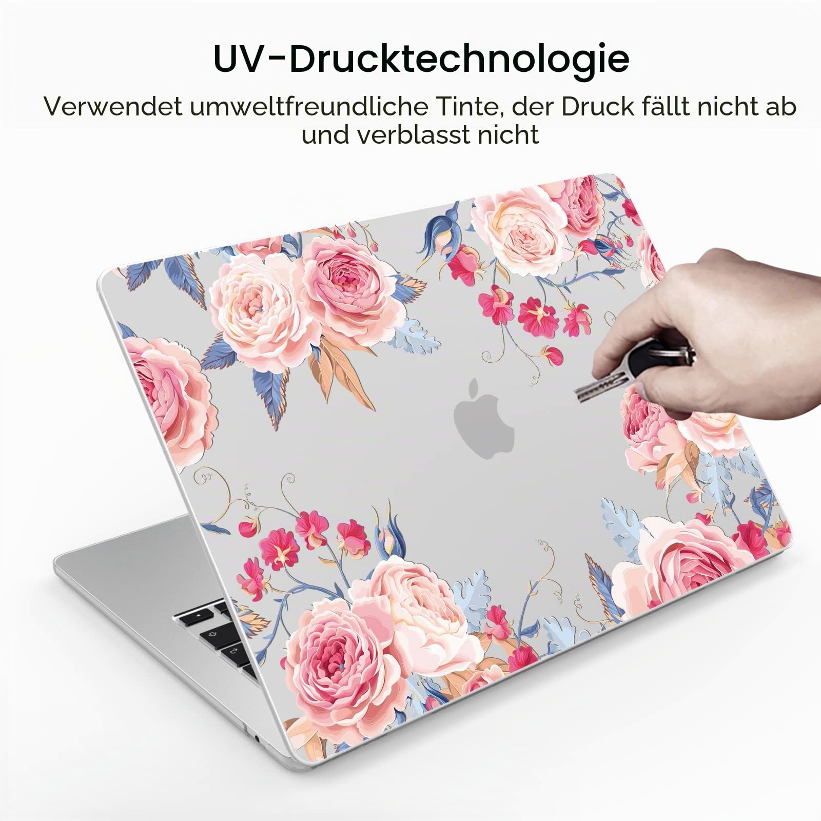 Kompatibles MacBook Air 13,6 Zoll Hülle 2022-2026 Release Modell: M4 A3240/A3449 M3 A3113 M2 A2681 Chip, Bedrucktes Muster Hartschale Laptop Hülle für MacBook Air 13,6 Zoll，Rose Flower A4