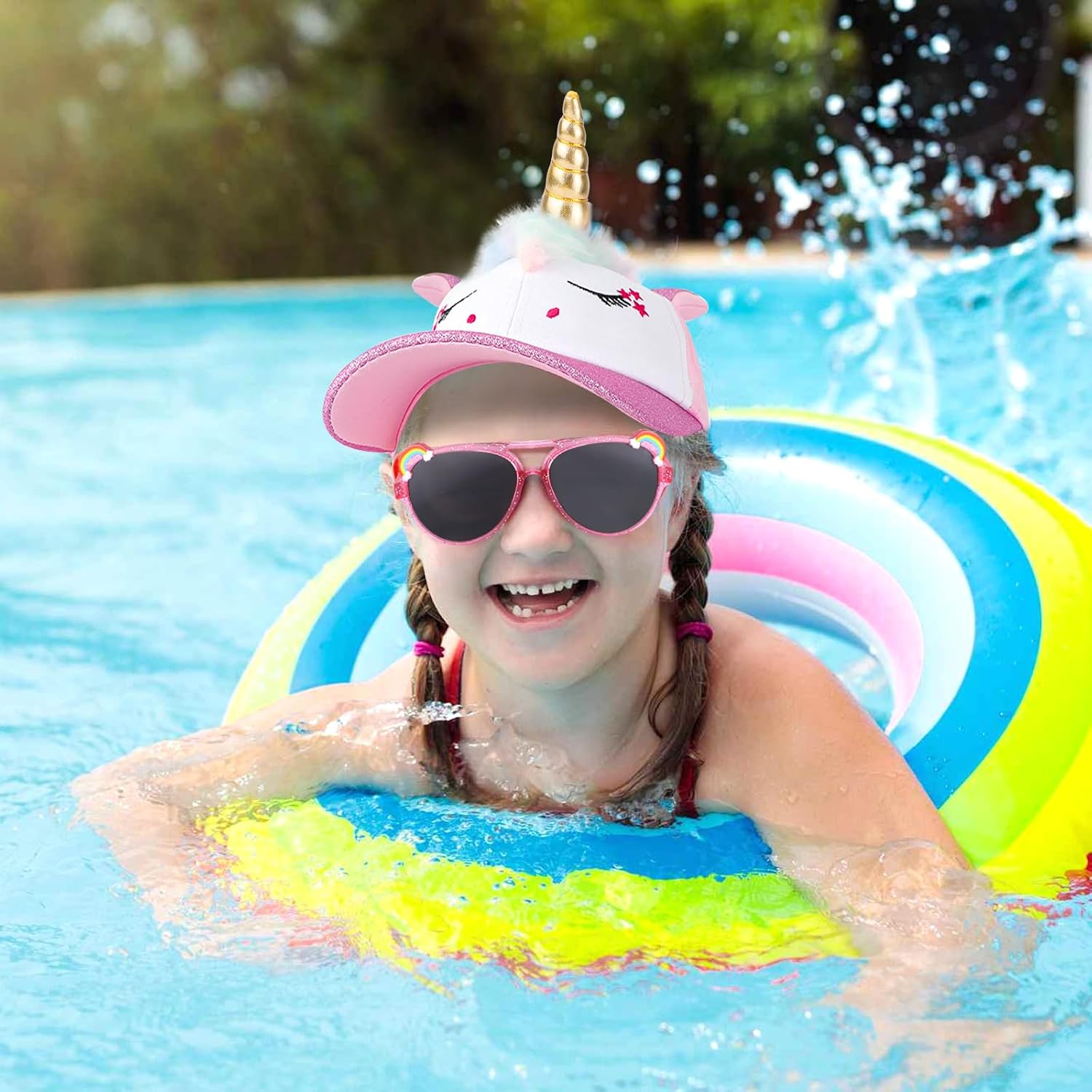 Unicorn Baseball Cap Sunglasses Set, Cute Unicorn Trucker Hat, Adjustable Baseball Hat for Girls, Outdoor Sports & Travel