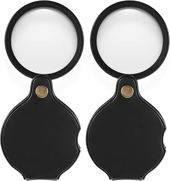 2 PCS Pocket Magnifying Glass, 20x Small Mini Folding Magnifying Glass, Rotating Folding Portable Pocket Magnifier for Reading Close Work Newspaper Book Black20x