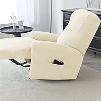 Vista 4 de Funda elástica de jacquard para silla reclinable, funda de sofá de poliéster de 4 piezas con bolsillo lateral, lavable a máquina