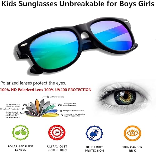 Miniatura 3 de Lentes de sol para niños y niñas, lentes de sol irrompibles para niños pequeños, protección UV, lentes de sol polarizados para niños de 3 a 10 años