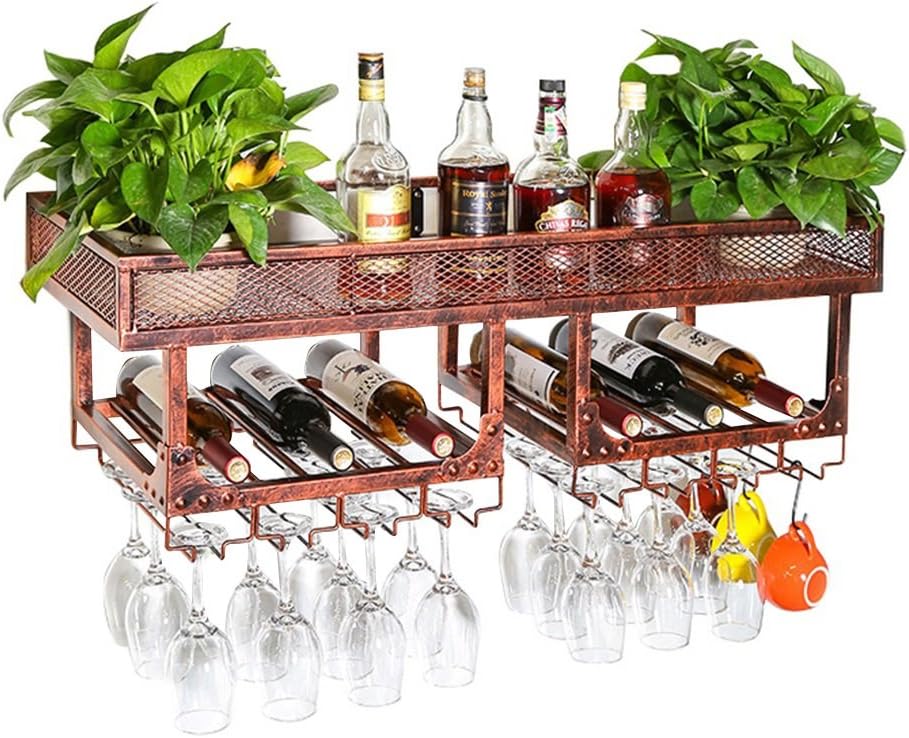 LUNEZY Wine Racks Vintage Wall Holder Metal Double Layer Free Standing | Wine Bottle Holder |Hanging Wine Glass Holder | Rustic Wine Holder Wall Mounted Wine Cooler Wine Stand Wine Cabine