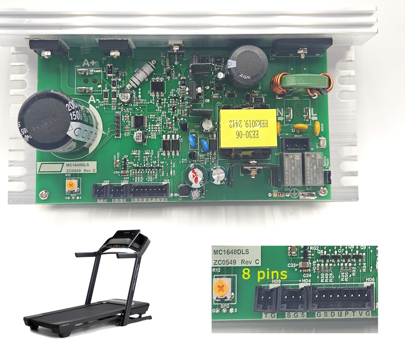 MC1648DLS 386763 Treadmill Control Board 110V Motherboard 8 Pins 50w Treadmill Motor Controller Fit for FreeMotion Nordic-Track Proform, Replace ZC0549 391855