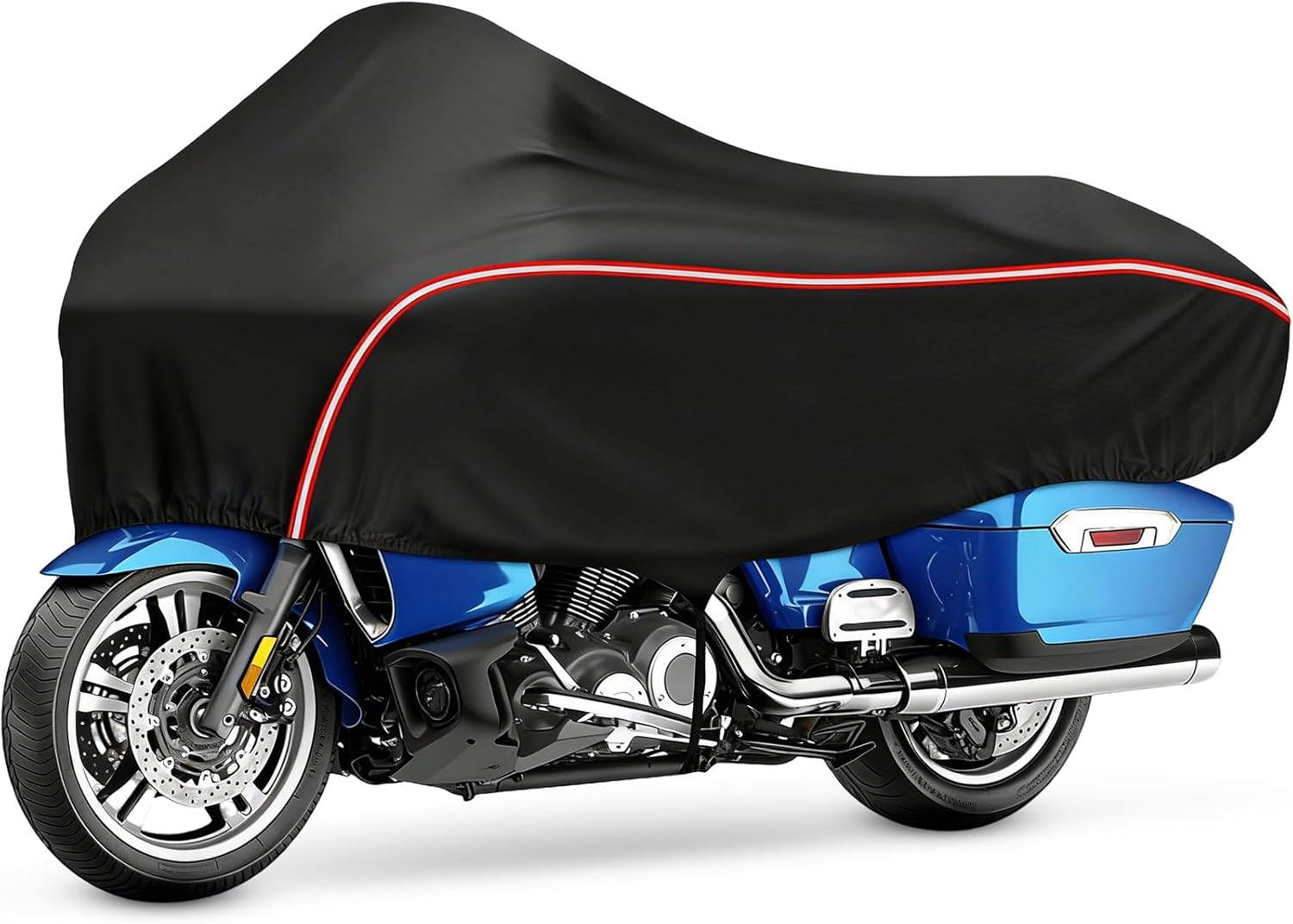 Motorcycle Cover Premium Waterproof Outdoor All Weather Protect from Dust Sunlight Rain. Compatible with Harley Davidson, Honda, Suzuki, Kawasaki, Yamaha and Many More(Black,97inch)