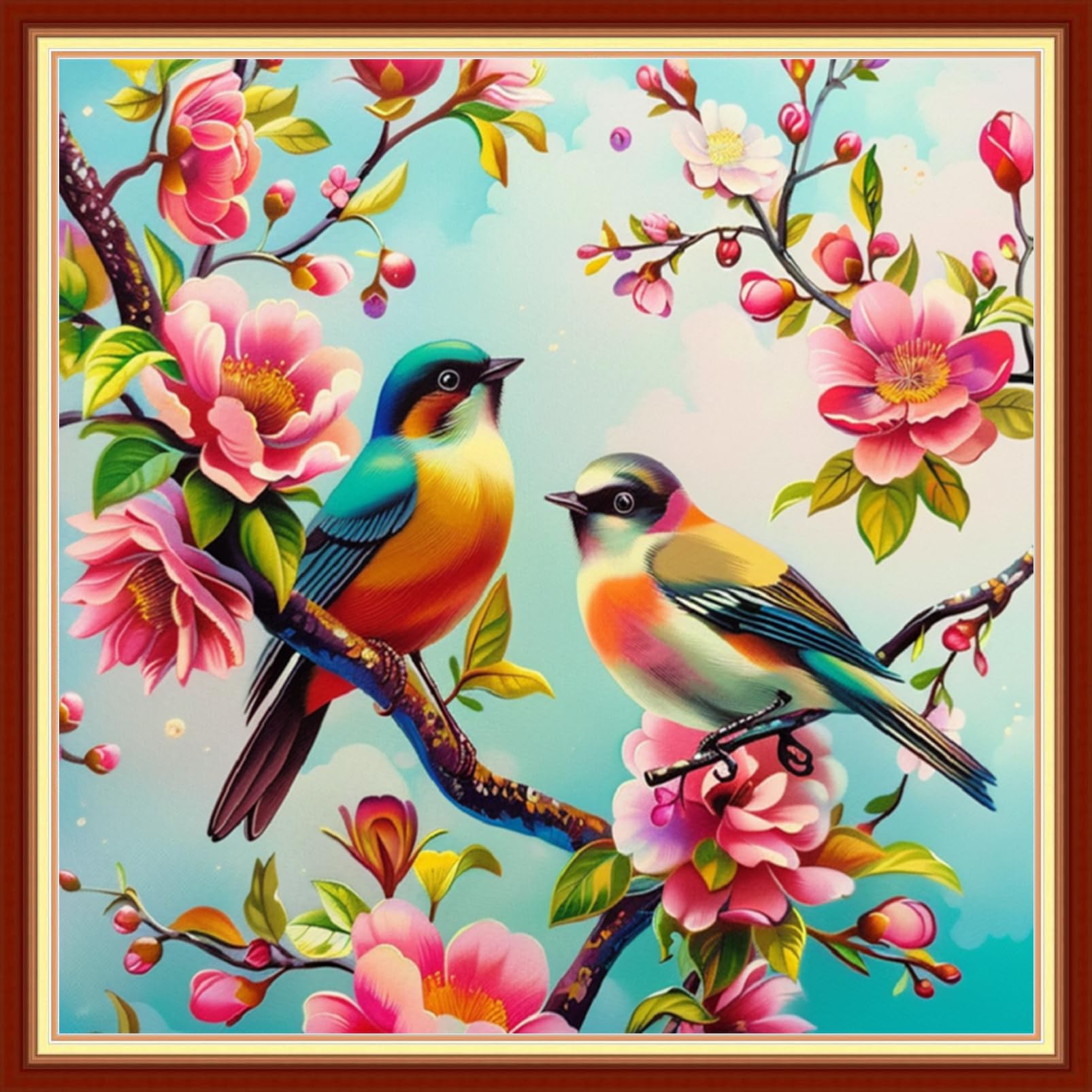 Joyhoor Stamped Cross Stitch Kits for Beginners Needlepoint Kits for Adults Embroidery Kits 11CT Counted Cross Stitch Kits Printed Embroidery Pattern-Flower Bird 18x18 inchs