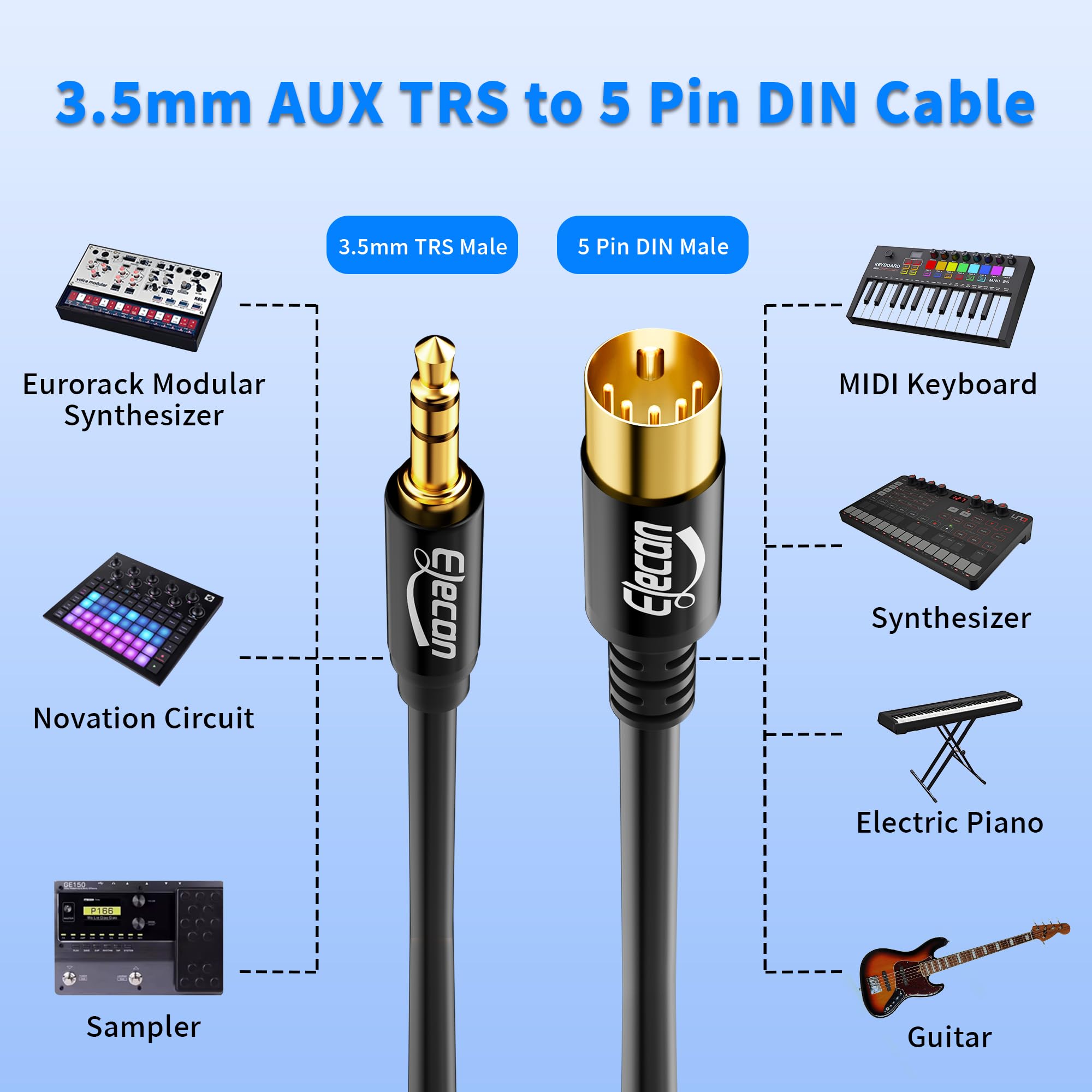 Amazon.com: Elecan Type B 3.5mm 1/8 Inch TRS to 5-Pin DIN MIDI