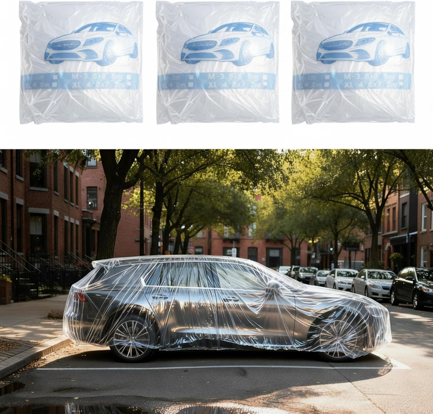 LEIFIDE 12 Pack 12.55 x 21.7ft Universal Plastic Disposable Clear Car Cover with Elastic Band Waterproof Dustproof Protective Cover Full Exterior Transparent Car Protector for Sedan