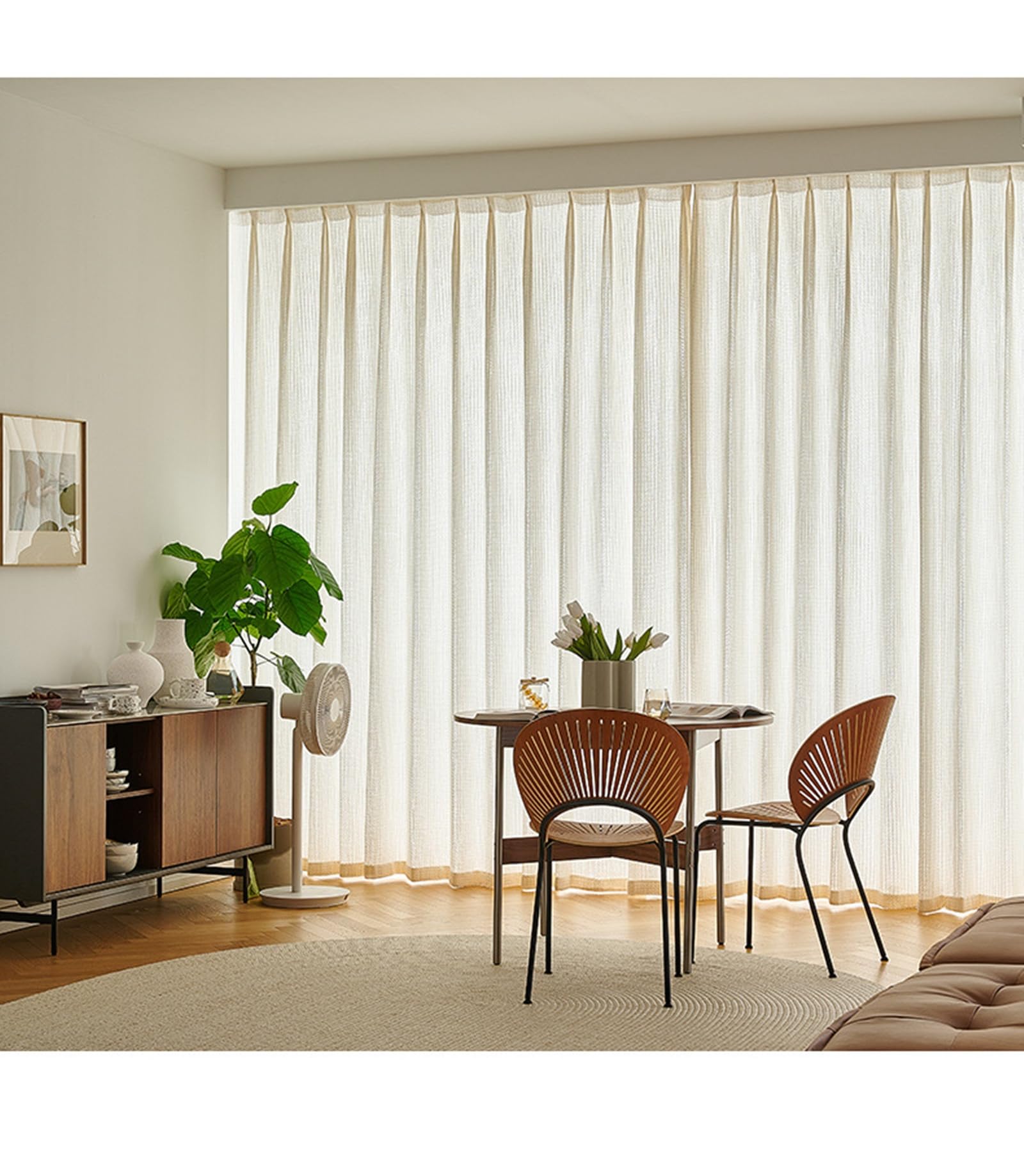 KnSam Rideaux Voilages Beige avec Oeillets, Rideau Texture Géométrique, 2 Panneaux, 280 x 215cm, Style A (1 Panneau: 140 x 215cm)