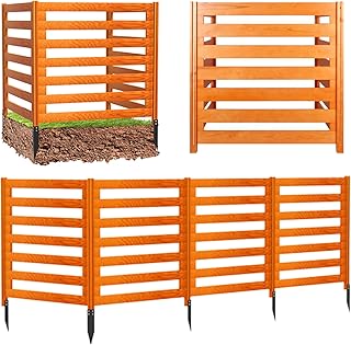 36 X 36 inch Air Conditioner Fence, 3 Panels Pool Equipment Enclosure with Metal Stakes, Outdoor Garden Fence Lattice Fencing for Yard, Outdoor Freestanding Wood Fence Panels, Trash Can Enclosure