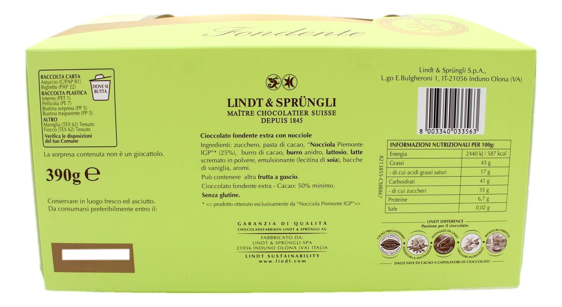 UOVO DI PASQUA NOCCIOR CIOCCOLATO FONDENTE + NOCCIOLE + SORPRESA 390G LINDT