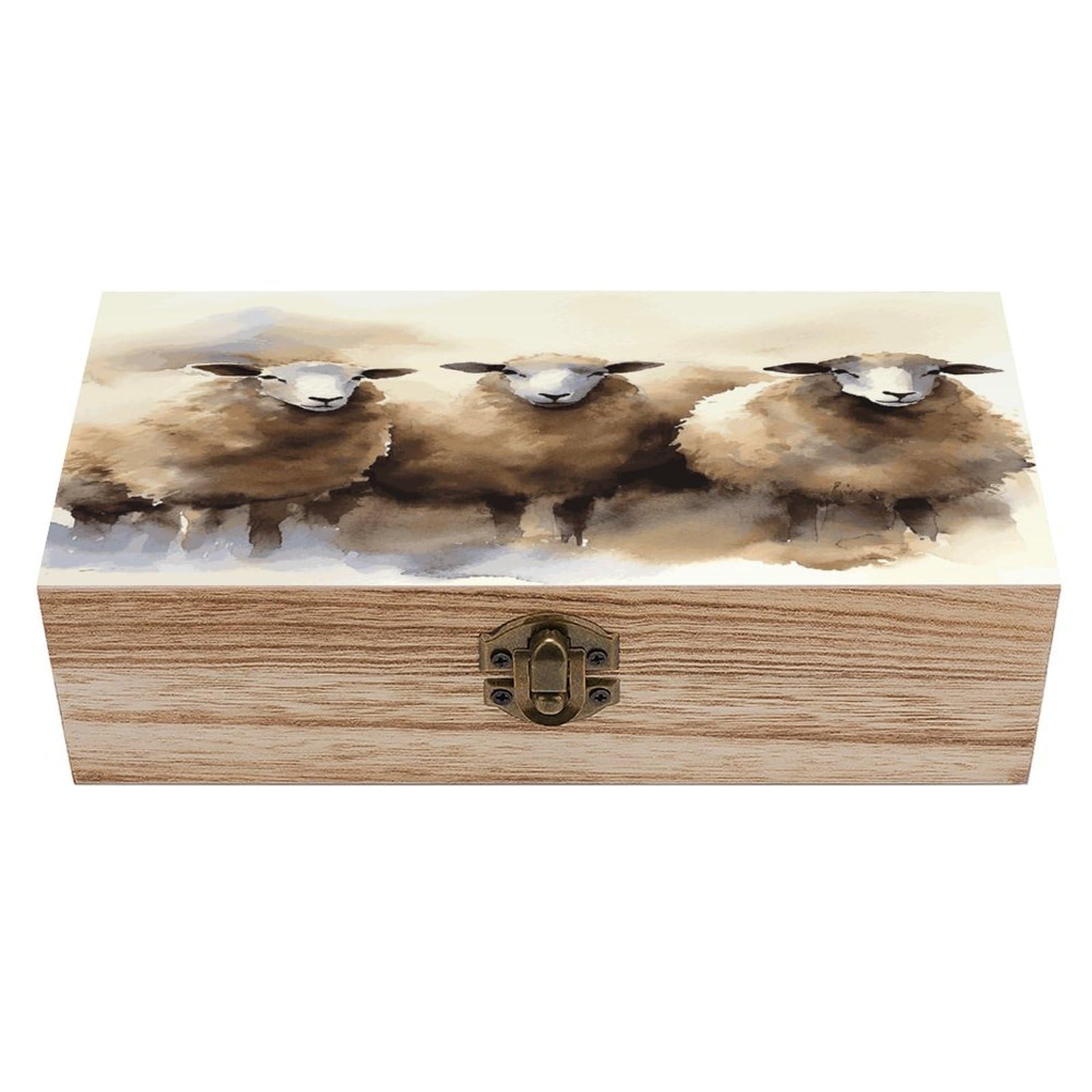 Adfgyerh Style Sheeps Watercolor Bins Solid Wood，Jewelry Box Retro And Exquisite，Storage Box Used For Storing Photos, Souvenirs, Letters, Gifts, And Jewelry.