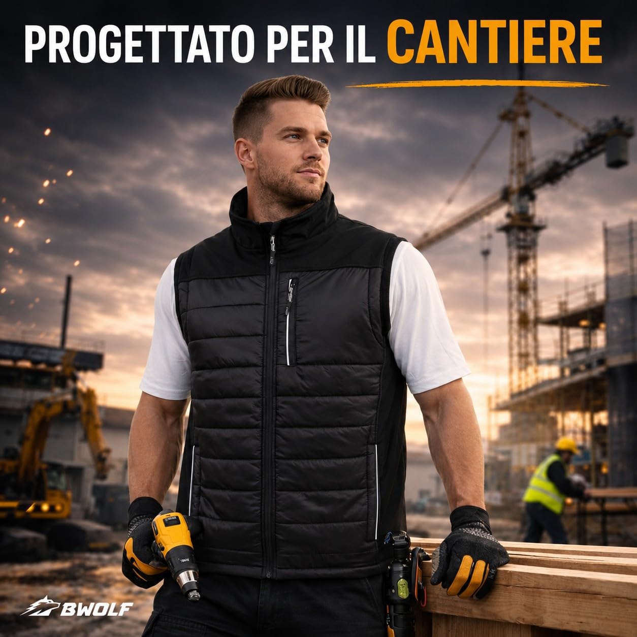 BWOLF DAYTONA Gilet trapuntato da lavoro, con inserti catarifrangenti e tasche funzionali