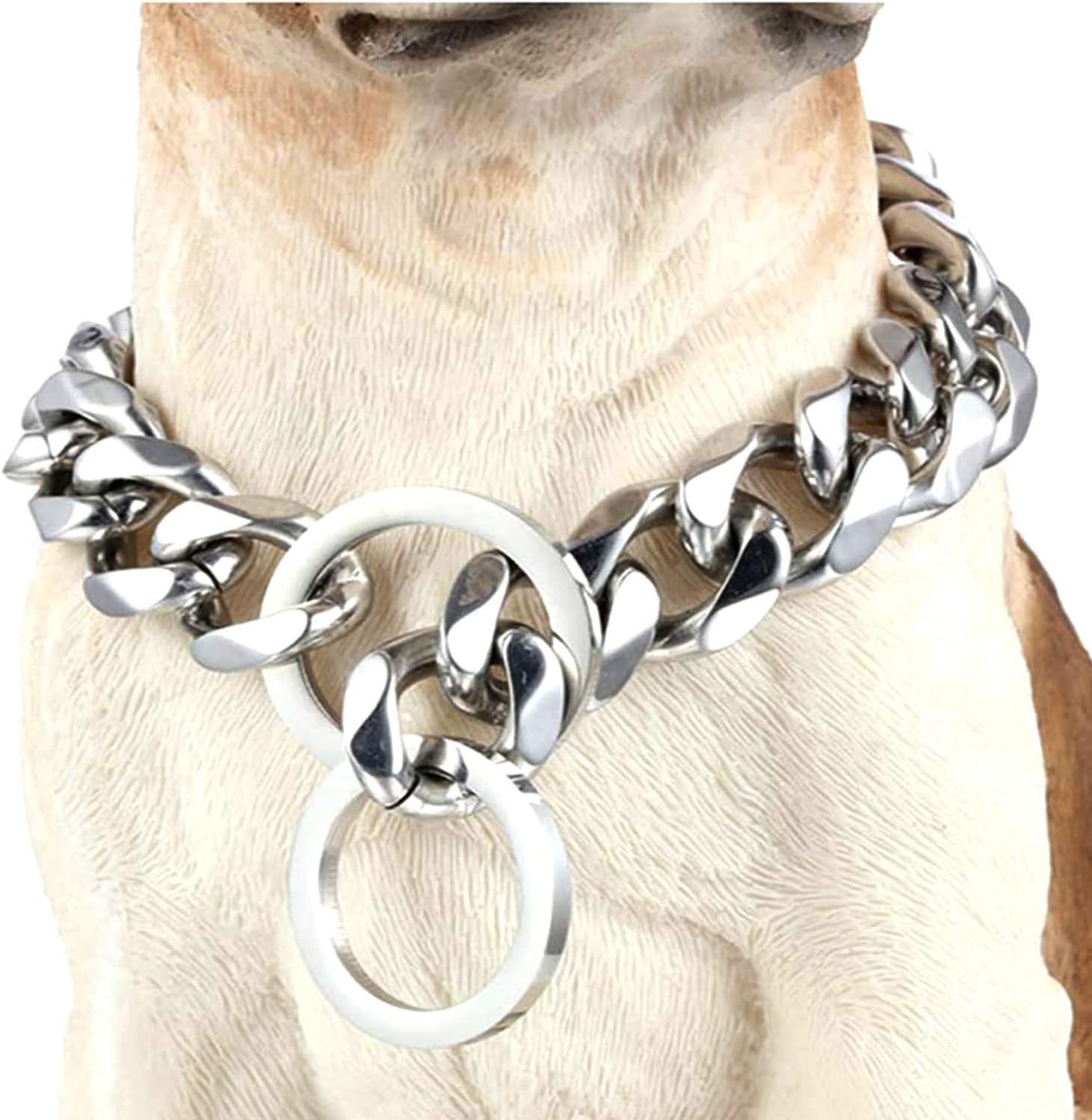 Dog Chain Collar High Polished Stainless Steel Cuban Link Strong Heavy Duty Chew Proof Walking Chain Leash Collar for Small Dogs(19mm, 12")