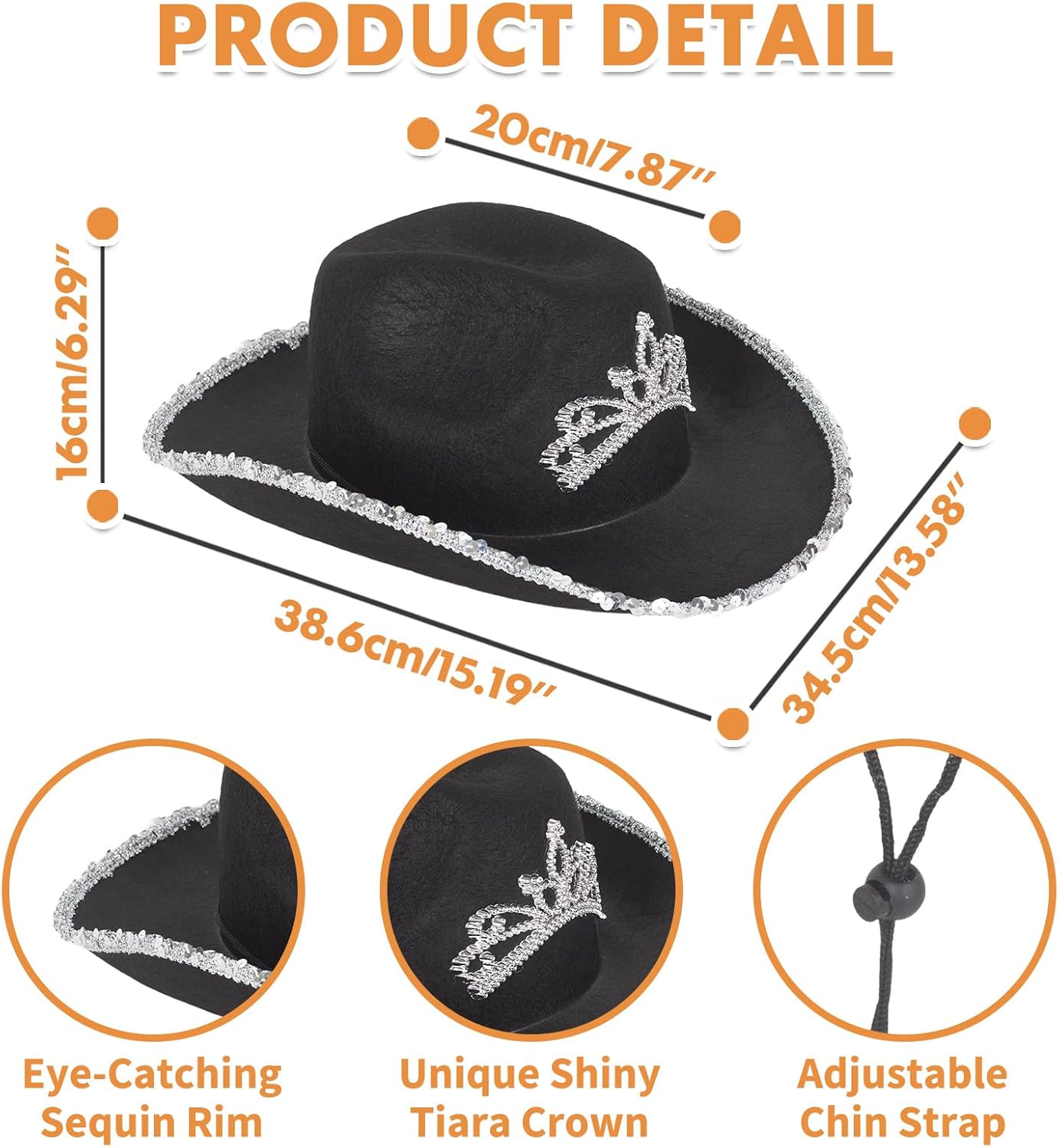 Barelove Cowboy Hat Cowgirl Hat - Preppy Sparkly Cowboy Hats for Women Bachelorette Birthday Disco Party Halloween - Image 2