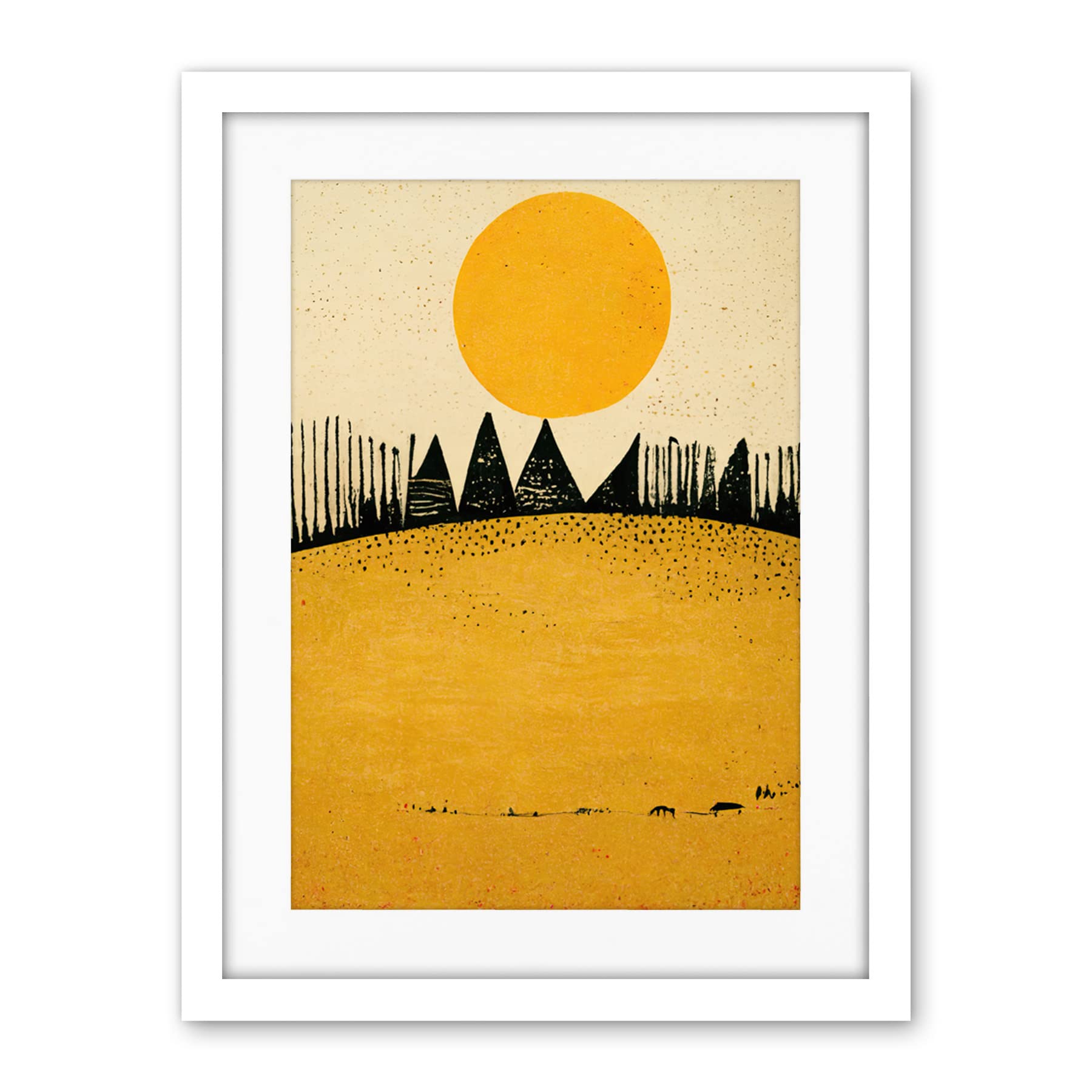Wee Blue Coo Minimalist Tribal Abstract Desert Yellow Painting Artwork Framed Wall Art Print 18X24 Inch