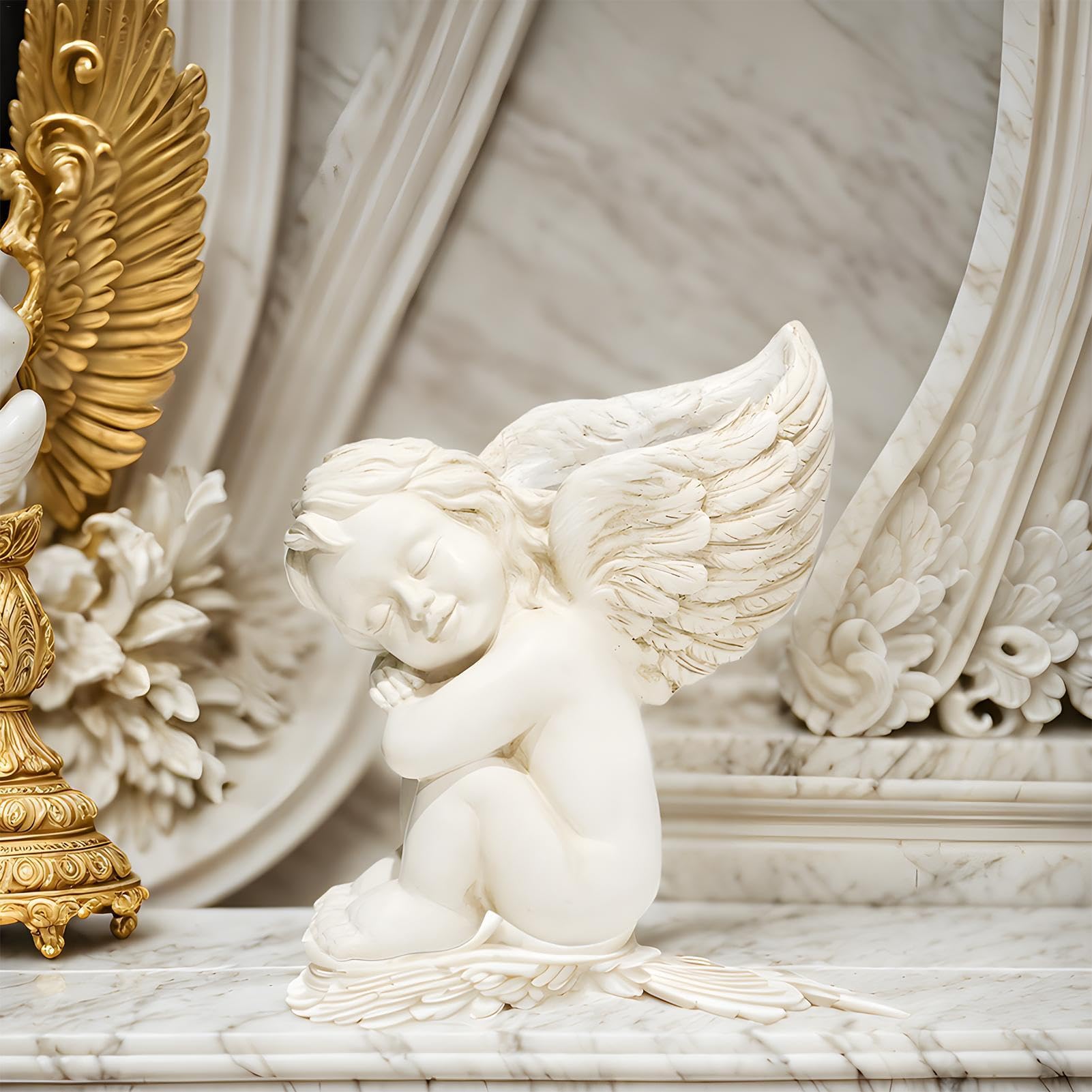 Amazon.co.jp: 樹脂天使像、白い天使像置物,愛らしい天使の彫刻記念像