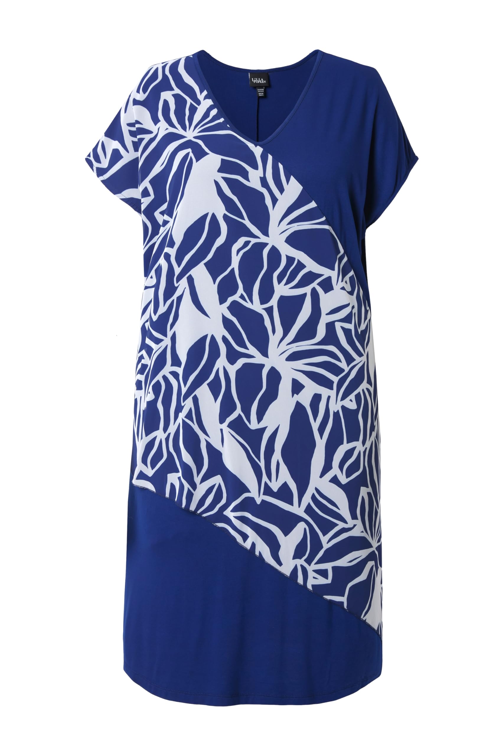Ulla Popken Damen große Größen Übergrößen Plus Size Jerseykleid, Chiffon-Überwurf, V-Ausschnitt, Halbarm 849033