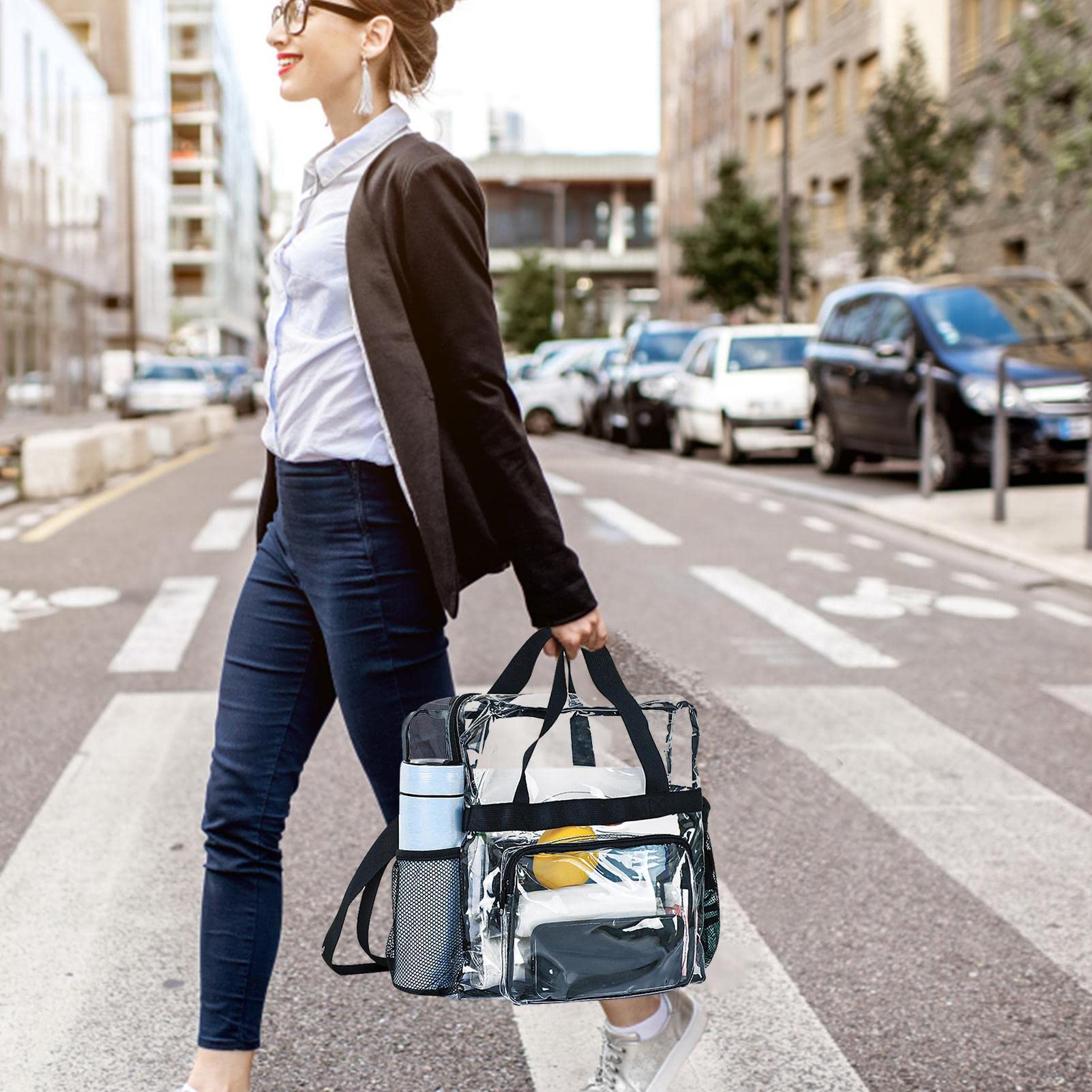 Transparente Tasche für Stadionveranstaltungen, transparente Tragetasche mit Griff, Strandtasche, transparenter Turnbeutel mit Reißverschluss und Taschen für Shopping, Sport, Festival, Stadion