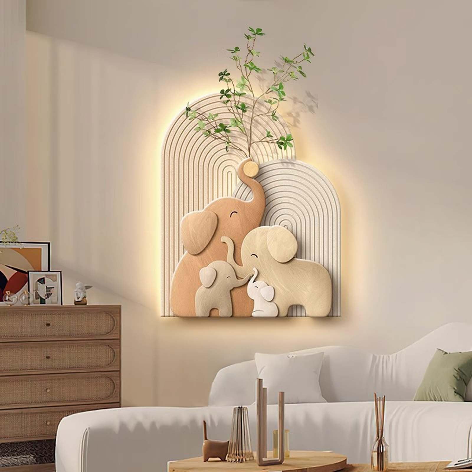 Modern Elephant Led Wall Art, 3D Sandstone Art Wall Decor with Lights, Plug-in Power Supply Wall Sconce, Creative Pictures for Living Room, Study, Bedroom(B,40 * 50cm)