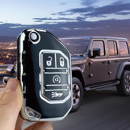 Miniatura 4 de Funda para llavero compatible con Wrangler JL JLU Gladiator JT Rubicon Sahara JLU 2018-2023 Accesorios, Negro -