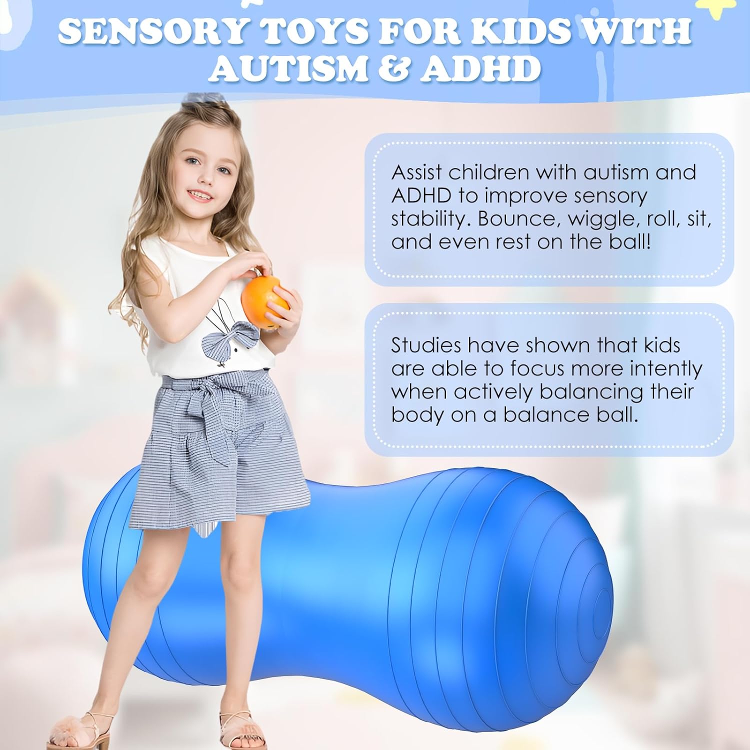 Sensory Peanut Ball, Sensory Toys for Kids with Autism, Physical Therapy Equipment, Designed to Train Kids’ Balance and Coordination Skills, Suitable for School or Home Therapy, Autism Toys