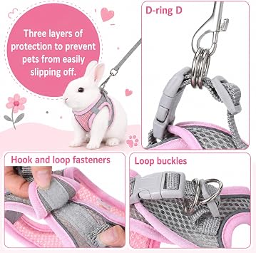Bunny Harness and Leash Set Soft Breathable Rabbit Harness Eescape Proof Walking Training Rabbit Pet Vest Adjustable Mesh Vest HarnessCostume for Rabbits Ferret Small Pig Puppy Hamster