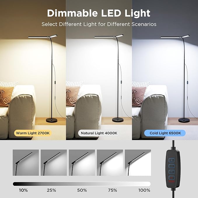 KSTARITE 24W Ultra-Bright LED Floor Lamp for Living Room, 2400LM Double Head Craft Light with Adjustable Panels Jigsaw Puzzle Lamp, Tall Standing Lamp for Office /Reading /Bedroom/Piano /Tattoo/Sewing/Lash photo 3