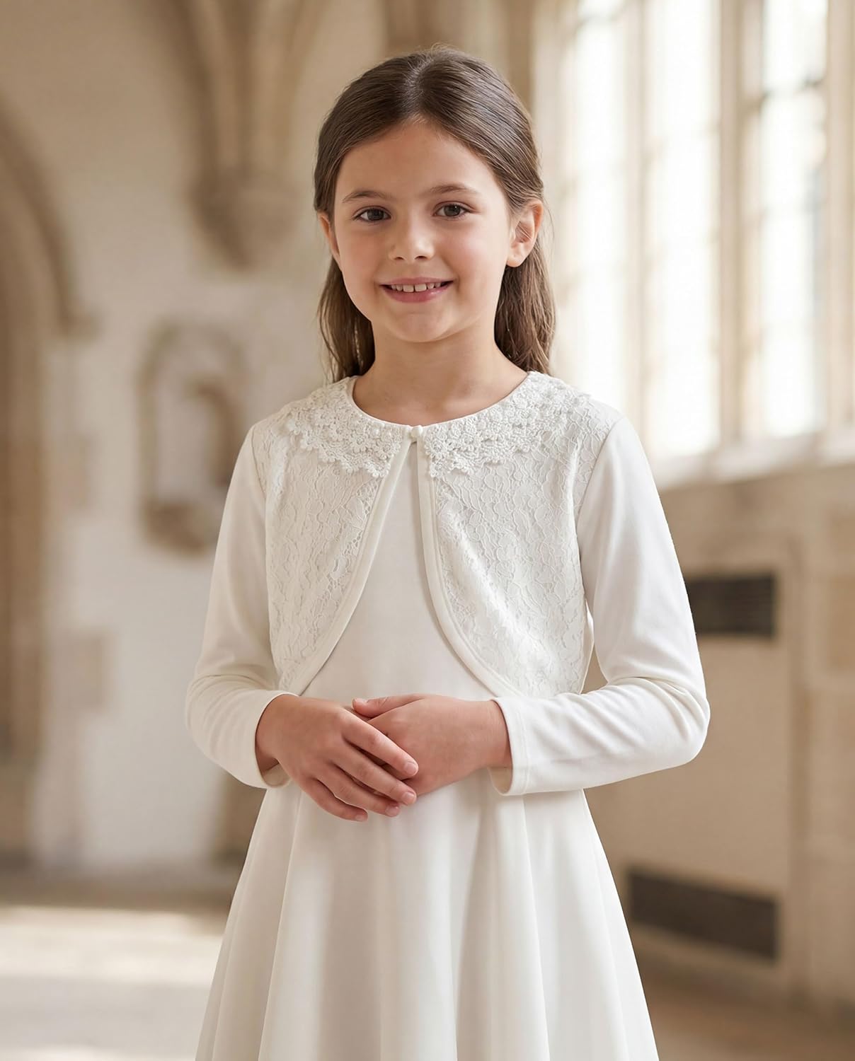 BOLEROSE Girls Long Sleeve Floral Lace Bolero Cardigan Kids Shrug Cover Up - Image 7