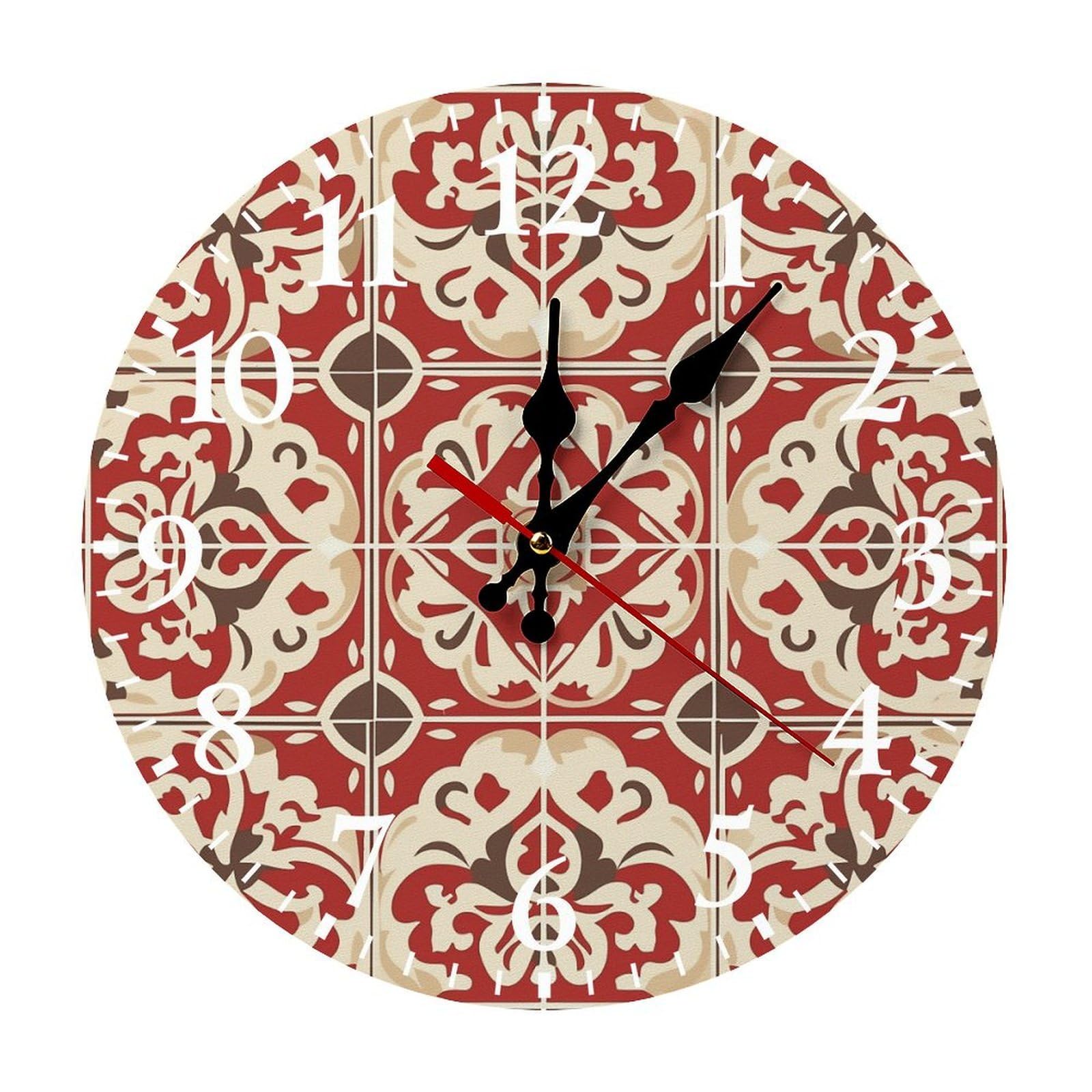 Horloge murale rouge et beige silencieuse de 30 cm pour un salon moderne et design