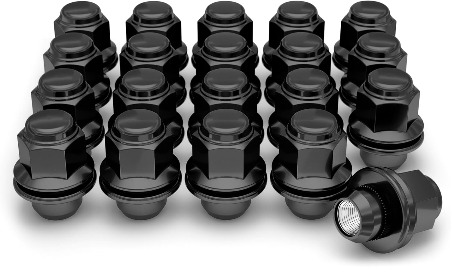 White Knight M12x1.25 Lug Nuts for Select Nissan and Infiniti, Factory Style (Black Chrome) Med Mag with Washer - 5306BK-20AM (20 Pack)