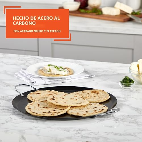 Miniatura 3 de IMUSA USA CAR-52023 - Comal redondo pequeño de acero al carbono antiadherente de 135 pulgadas con asas de metal