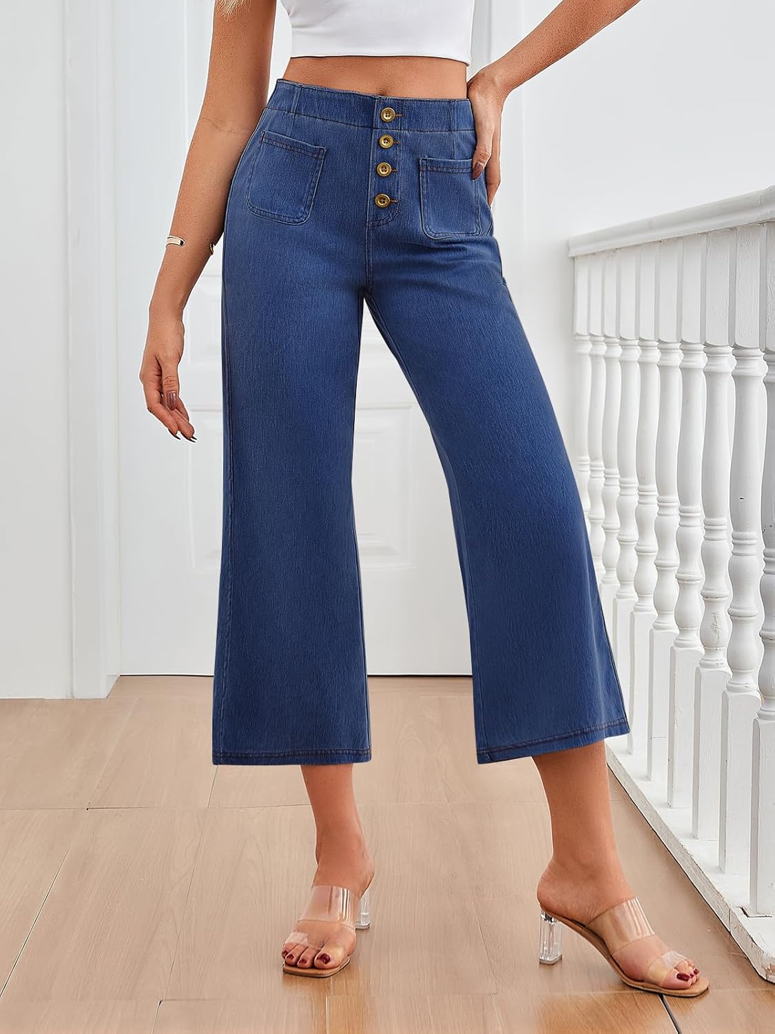 Trendy Queen Womens Capri Jeans High Waisted Wide Straight Leg Stretchy Cropped Jeans Fashion Denim Pants Fall 2025