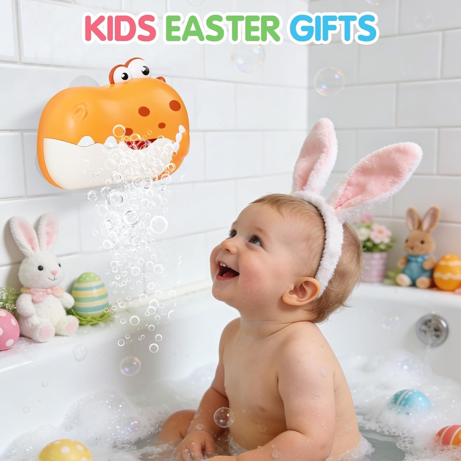Baby Bath Toys, Rechargeable Dinosaur Bath Bubble Machine with Music, Bathtime Bathtub Toys for Toddlers Birthday Gifts, Bubble Maker Toys for Kids Ages 1-3 4-8 Baby Gifts (Yellow)
