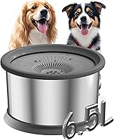 Xetino 1.6 Gallon No Spill Dog Water Bowl - 6.5L Stainless Steel Slow Drinking Feeder with Filter, Anti-Slip Mat for Large Dogs