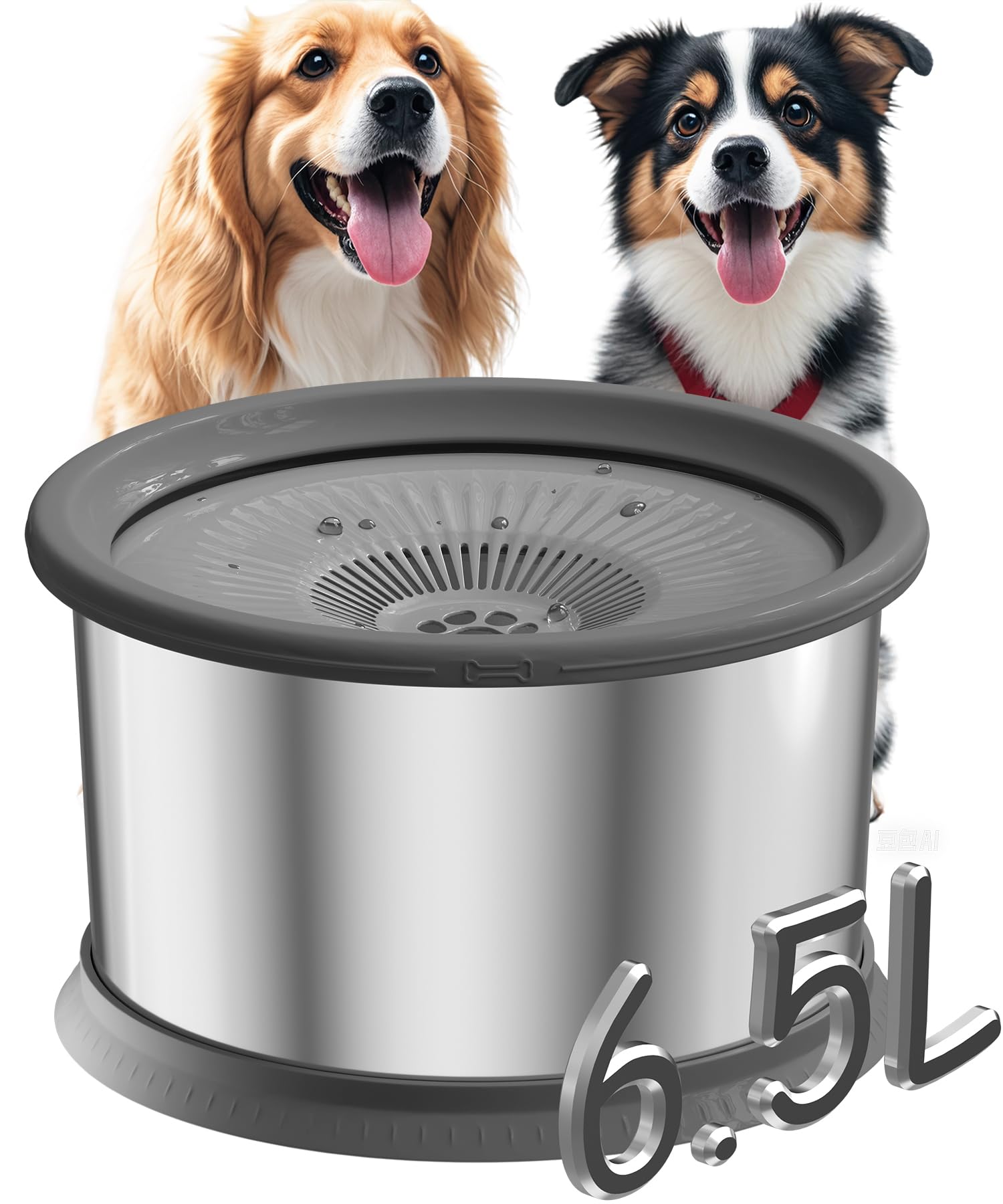 6.5L Dog Water Bowl No Spill 1.6 Gallon Stainless Steel Water Bowl for Dogs 220oz Large Capacity No Splash Slow Drinking Feeder with Anti-Slip Mat for Messy Drinkers
