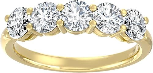 Anillo de 5 piedras de diamantes cultivados en laboratorio de 12 quilates - 5 quilates Anillo de aniversario de boda de oro blanco o amarillo