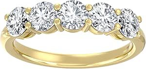 1/2 Carat - 5 Carat Lab Grown Diamond Five Stone Ring | 14K Solid White or Yellow Gold Wedding Anniversary Band Ring | D-E Color and VS clarity