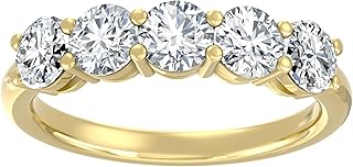 1/2 Carat - 5 Carat Lab Grown Diamond Five Stone Ring | 14K Solid White or Yellow Gold Wedding Anniversary Band Ring | D-E Color and VS clarity
