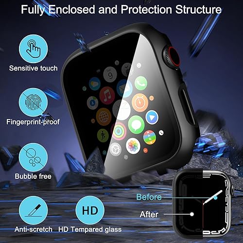 Miniatura 3 de Fvlerz Paquete de 4 fundas rígidas de policarbonato compatibles con Apple Watch Series 987 de 1.614 in con protector de pantalla de vidrio templado,