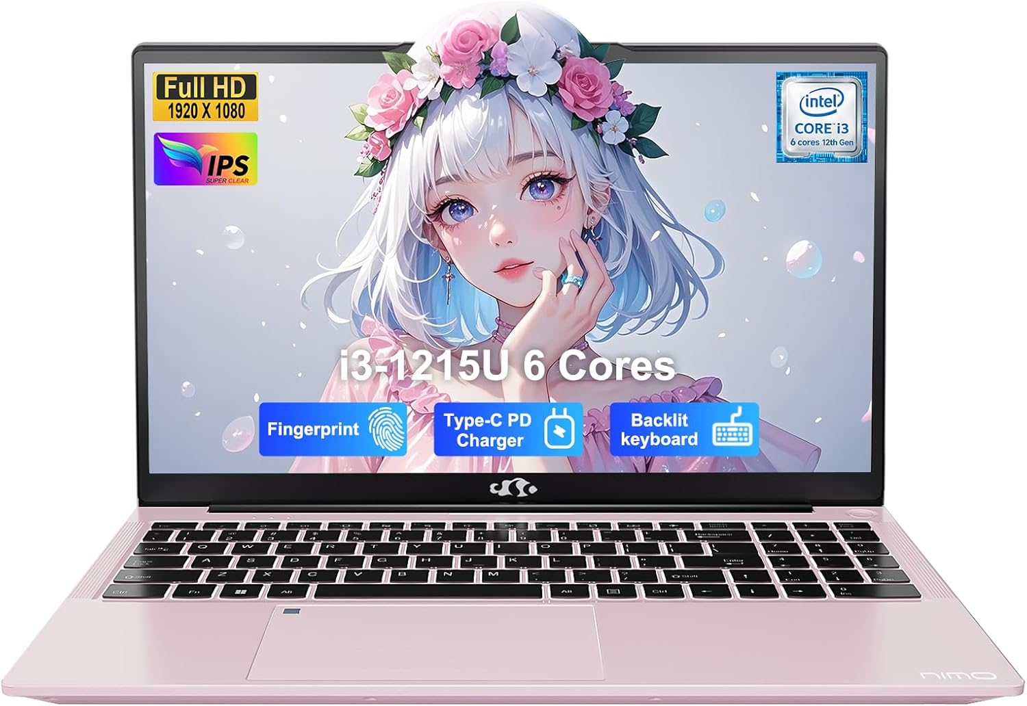 NIMO 15.6" IPS FHD-Student-Laptop, Intel 6 Cores I3-1215U 8GB RAM 256GB SSD (Beats i5-1135G7, Up to 4.4GHz) Computer with 65W Type C Backlit Keyboard Fingerprint, for Home and Business