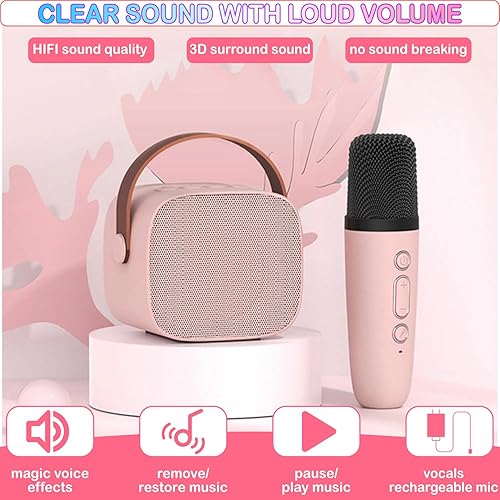 Miniatura 5 de Mini máquina de karaoke para niños de 4 a 12 años, altavoz Bluetooth con 2 micrófonos inalámbricos y luces LED, regalos de cumpleaños de Navidad