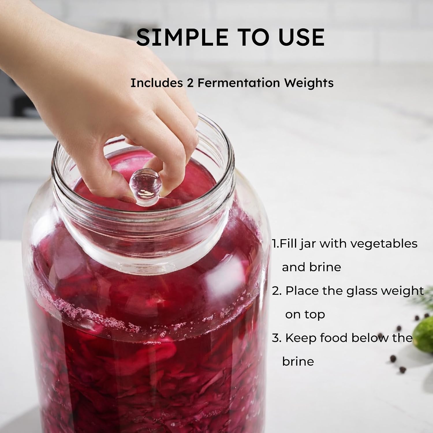 JILLMO Large Fermentation Weights for Gallon Jars, Glass Weights, 2 Pack