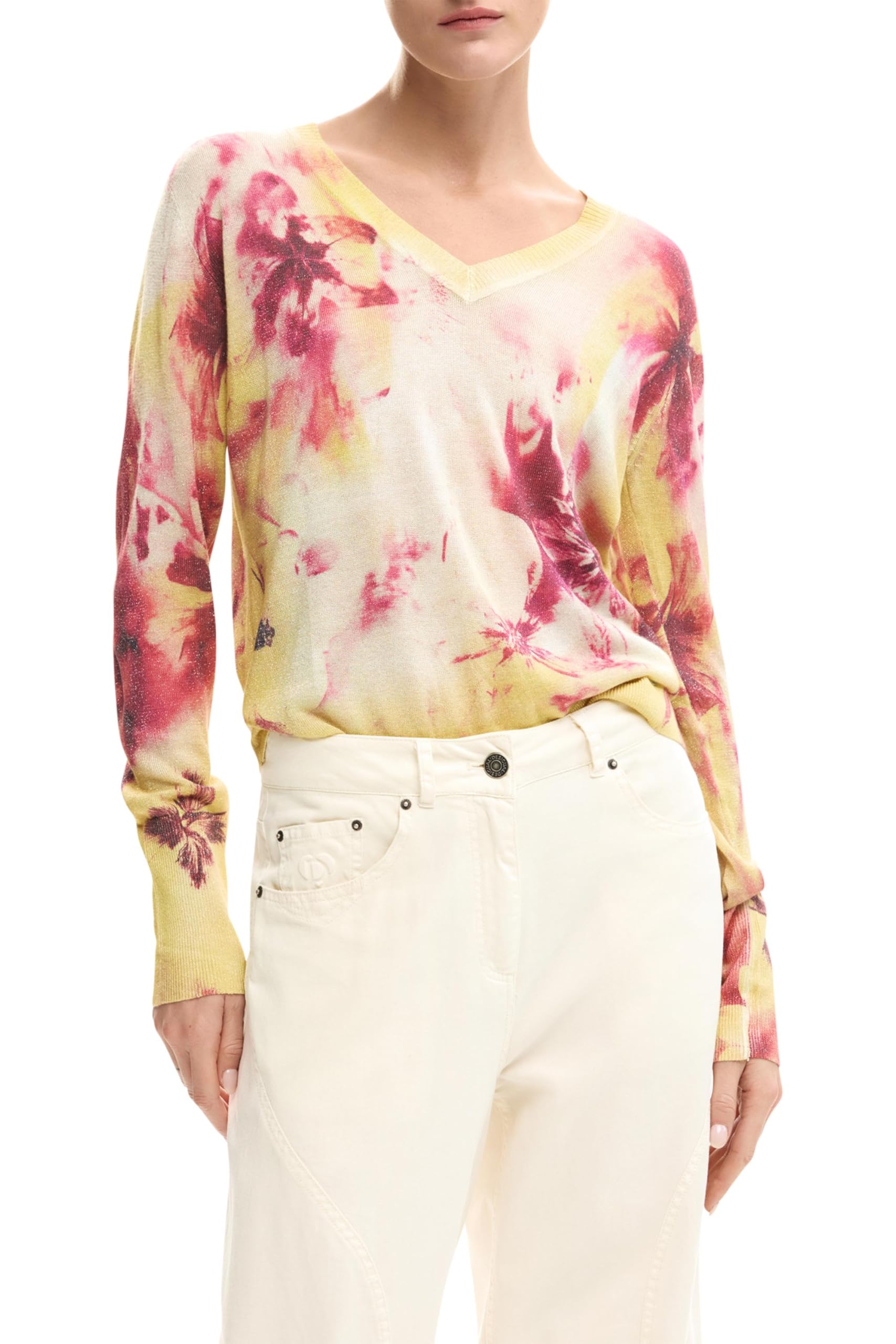 Desigual Minsk Fine Floral Print Sweater 26SWJF07 Red