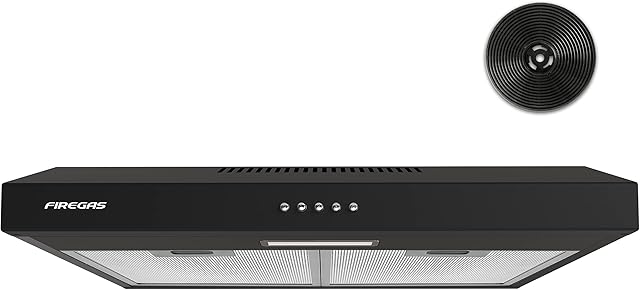 FIREGAS 60cm Visor Cooker Hood LED Extractor Hood Under Cabinet Hood Wall Mounted Extractor Fan Kitchen 600 mm Top Vented Range Hood,Black