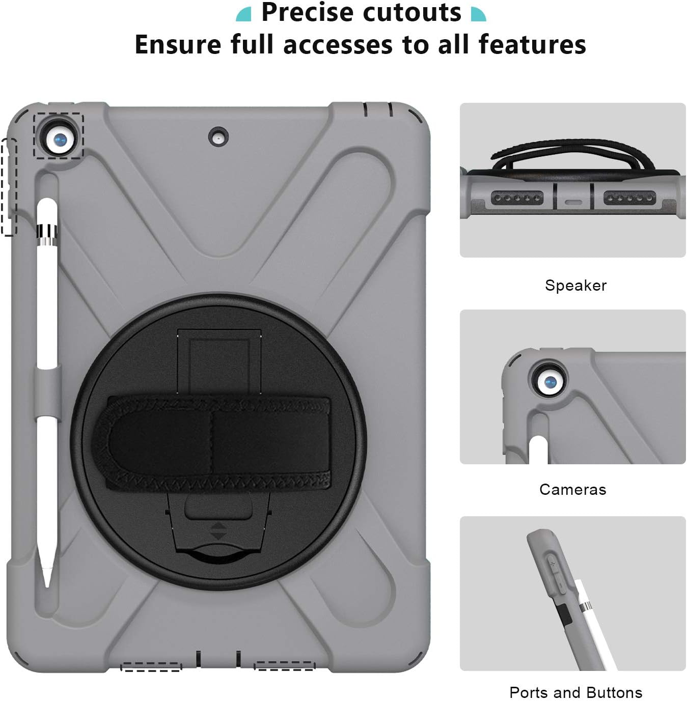 ProCase Rugged Case for iPad 9th/ 8th/ 7th Generation 10.2" (2021/2020/2019), Heavy Duty Shockproof Protective Cover with Strap for iPad 9/8/7 -Grey