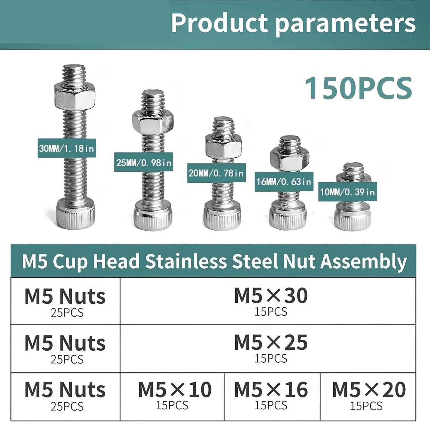 M5 X 10mm 16mm 20mm 25mm 30mm Hex Socket Head Bolt 304 Stainless Steel