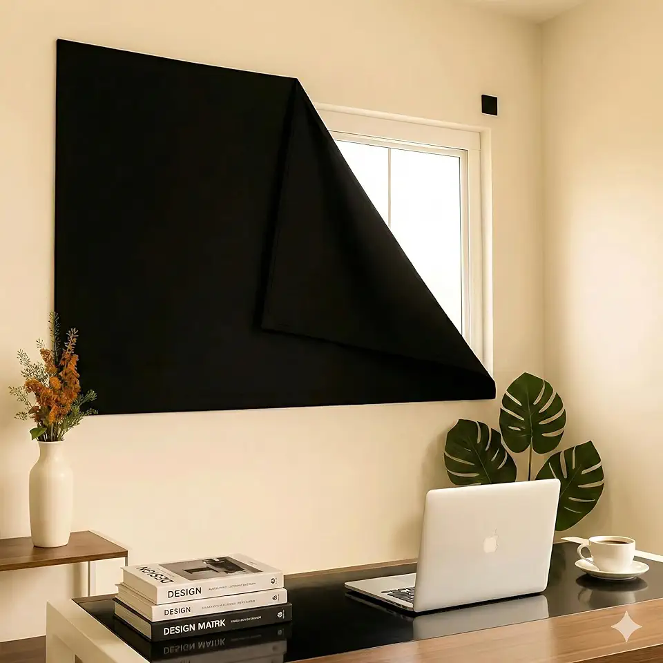 Cortina Premium Painel Blackout 100% Vedação da Luz com Fixador Adesivo, Preto, 1,40m x 2,15m, Ideal para Sala, Quarto e Escritório, Marca VARENZIA