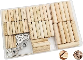 Holzdübel, CESFONJER Dübel Holz Set, 6mm/60 pcs, 8mm/34 pcs,10mm/22 pcs Holzdübel, 6 pcs Dübelspitzen und 3pcs Bohrer Tiefenanschlag, mit Sechskantschlüssel, für Basteln, Heimwerken, Zimmerei