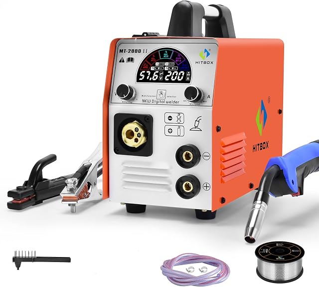 5 In1 Colourful Display MIG Welder, HITBOX New MT2000 200A Digital MIG Welding Machine Synergy Solid Cored Flux Cored Wire Gas Gasless Mix Gas MMA Lift TIG IGBT Inverter Welder